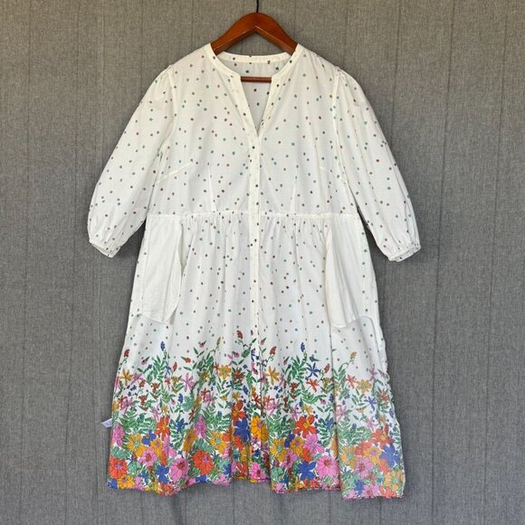 Talbots 100% Cotton Poplin; Blissful Floral Puff Sleeve Midi Shirt Dress Size 18 - Picture 13 of 16